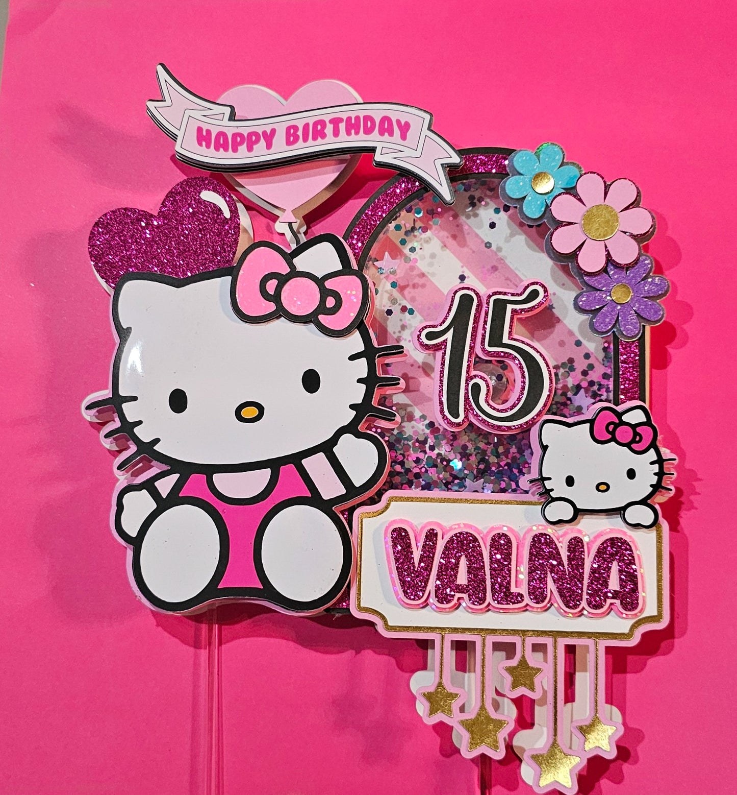 Hk kitty pink glitter cake topper