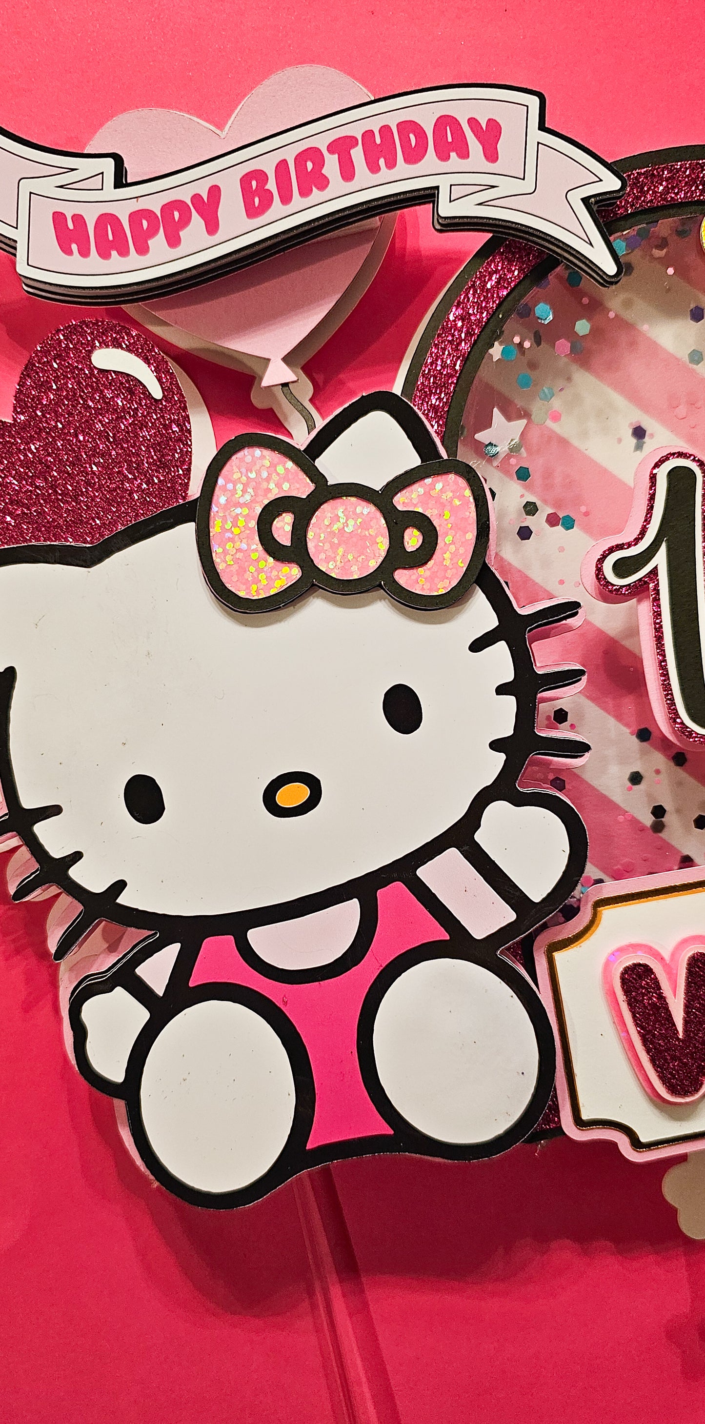 Hk kitty pink glitter cake topper