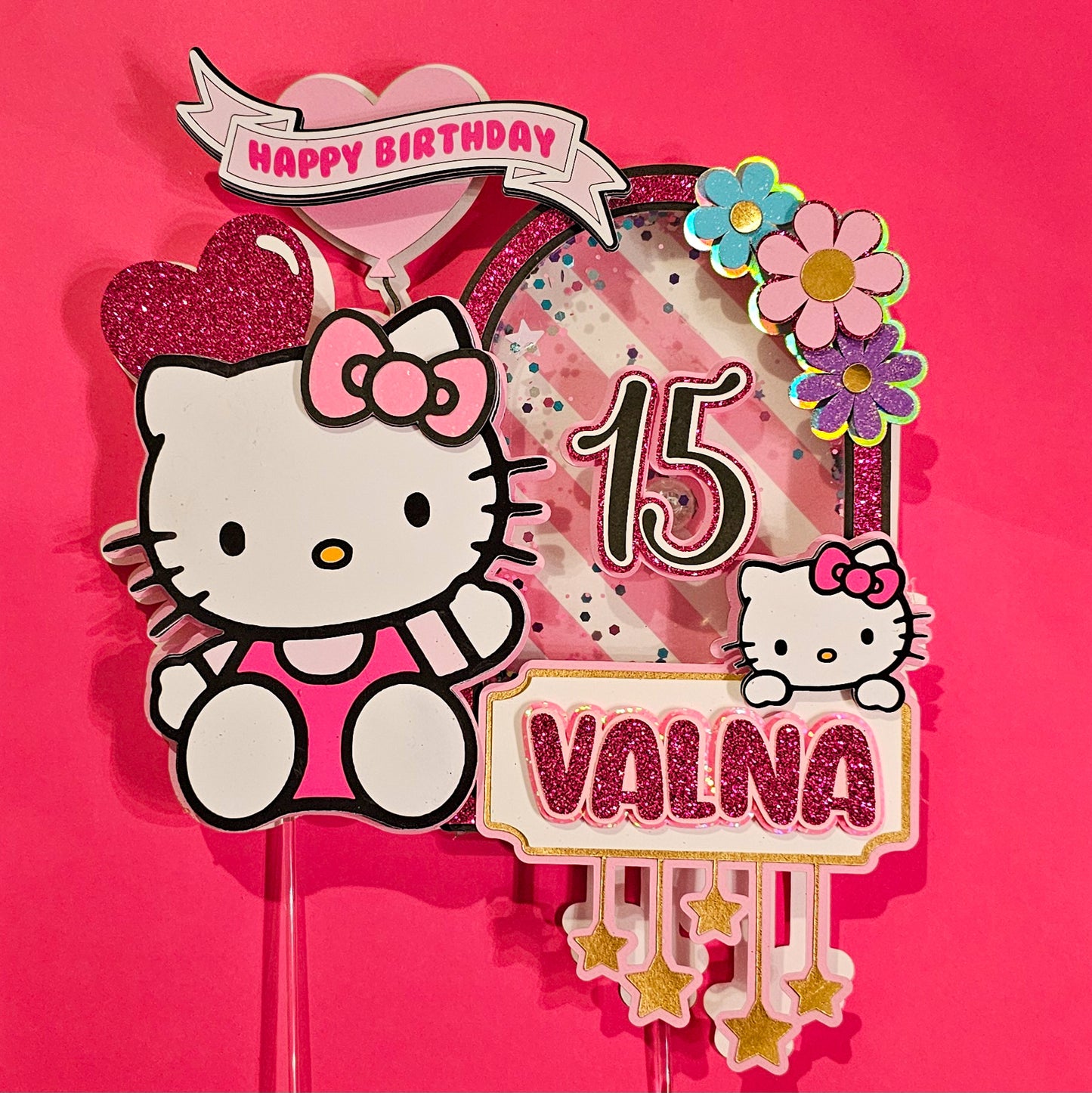 Hk kitty pink glitter cake topper