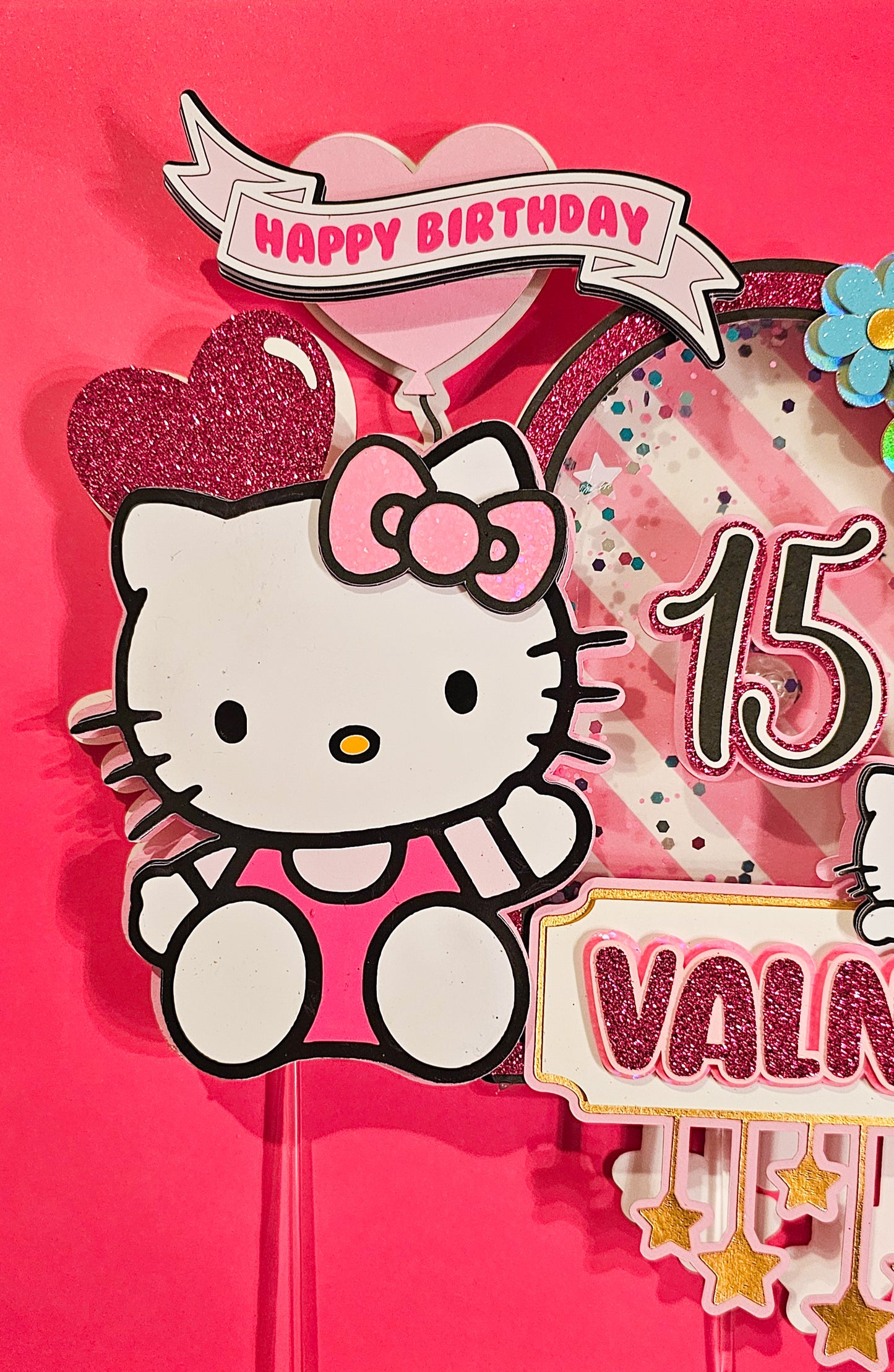 Hk kitty pink glitter cake topper