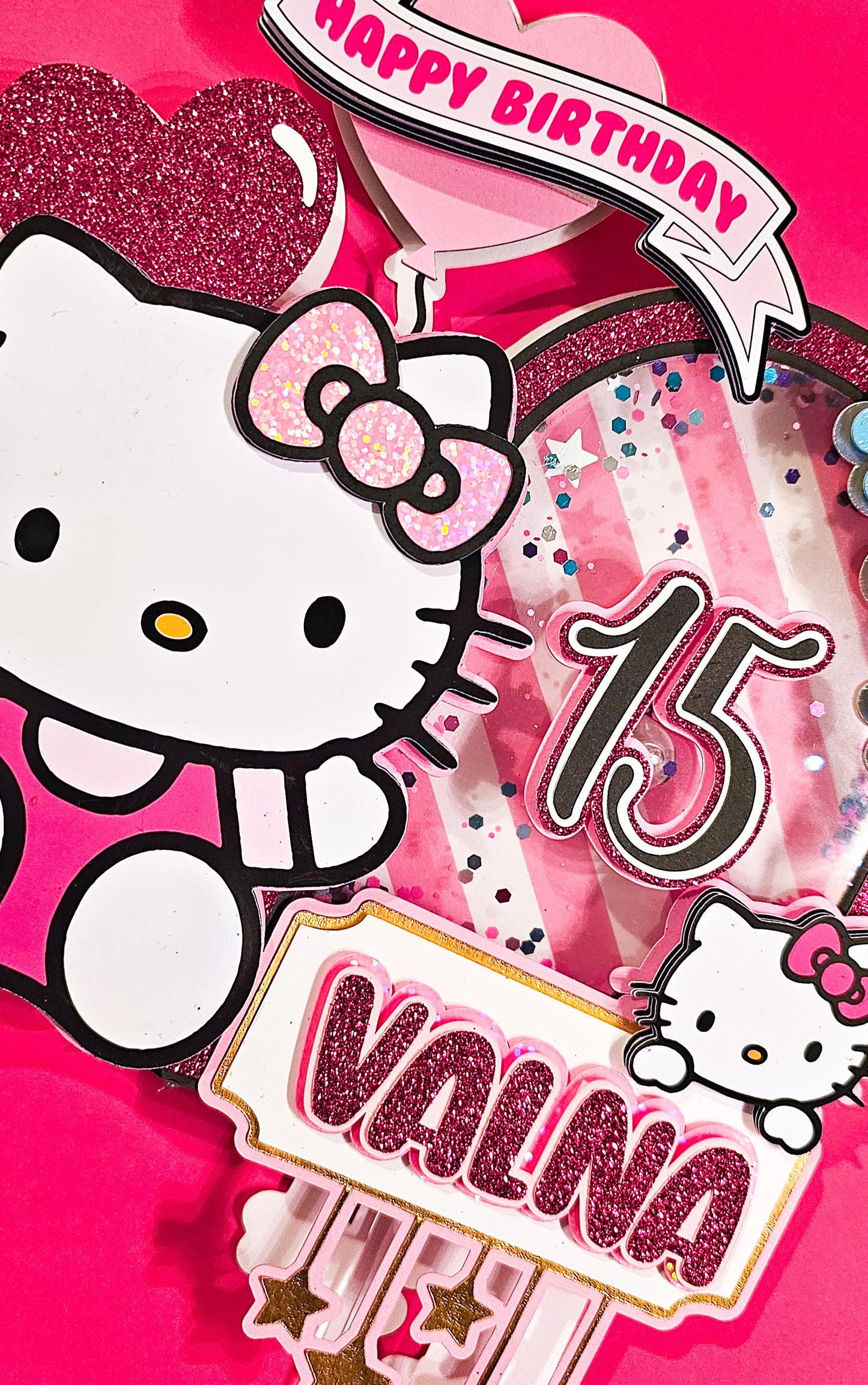 Hk kitty pink glitter cake topper